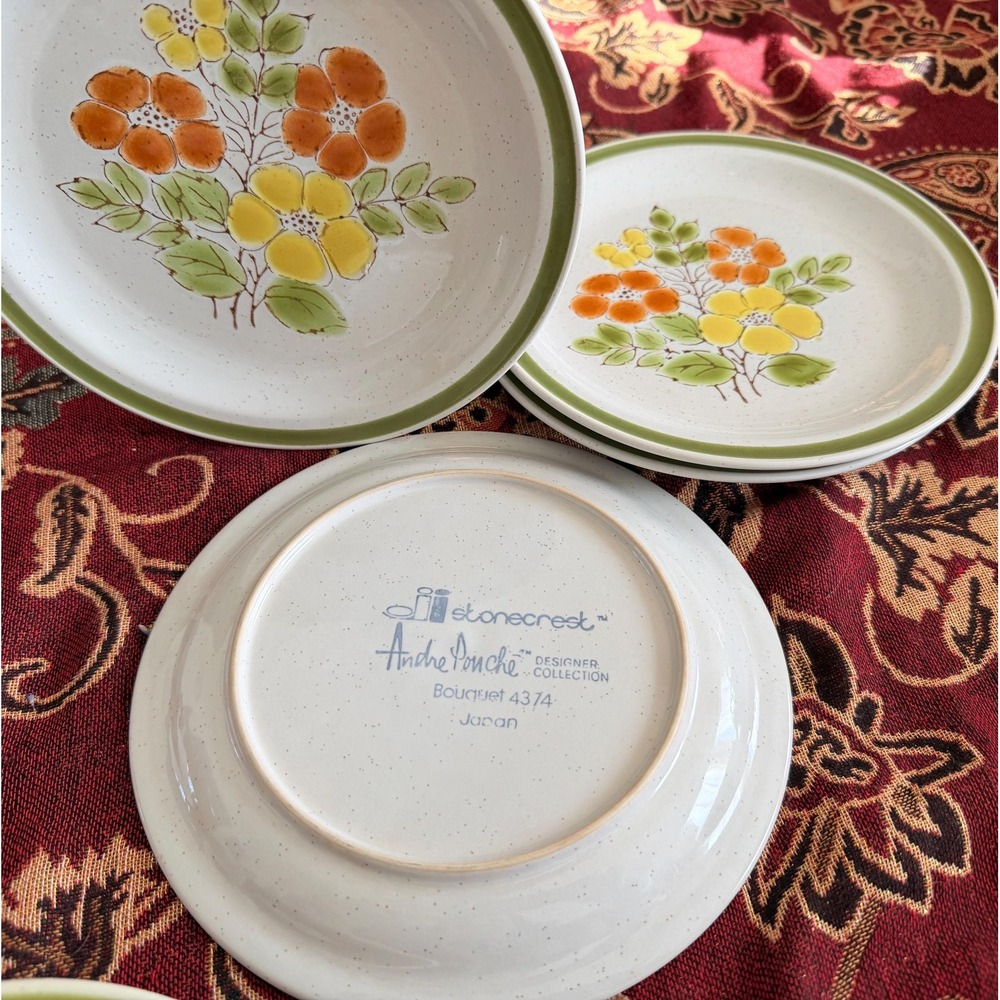 Vintage Stonecrest‎ Salad Plates Set-of-4 | 70s Hand-Painted Floral Stoneware - Picture 2 of 2